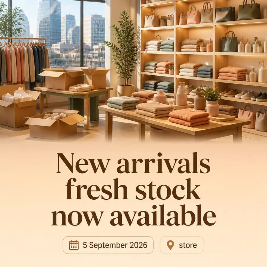 New arrivals social media post in a shop's own brand colours