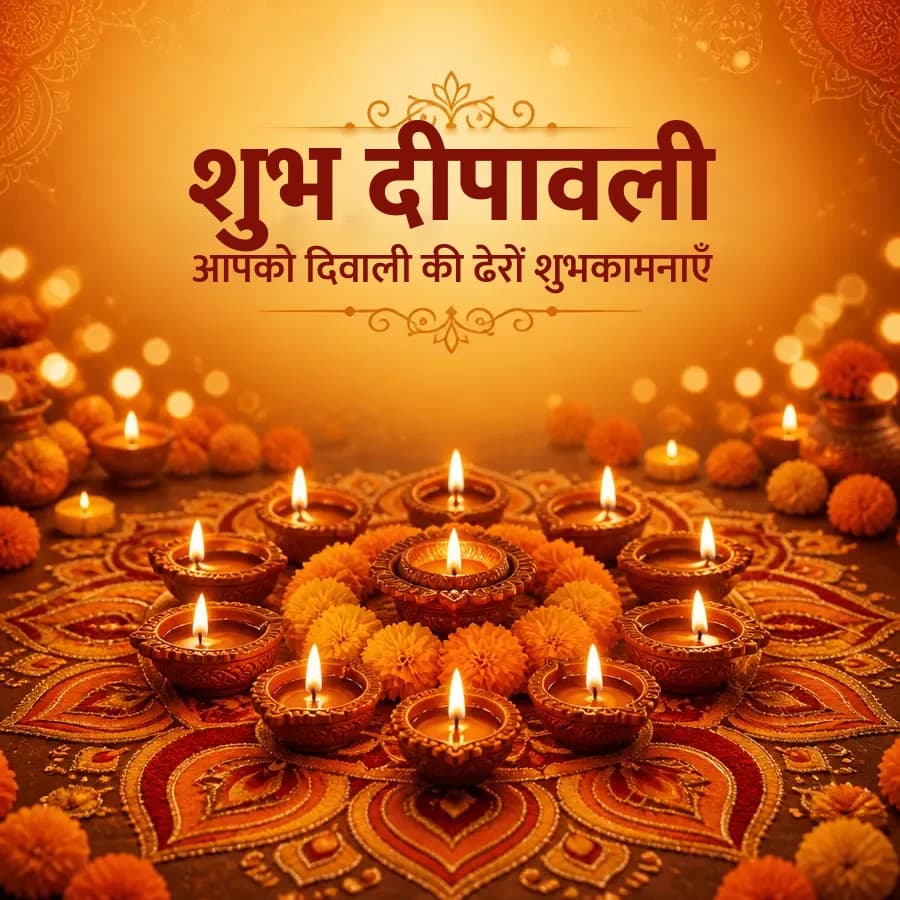 दीयों और सजावट वाली दिवाली शुभकामना पोस्ट, बिना किसी सेल या छूट के